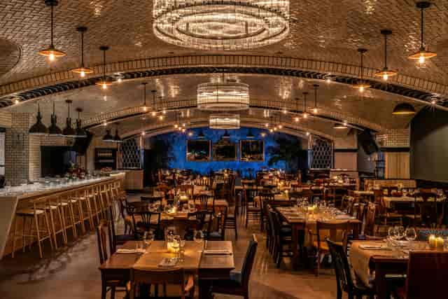 Upstairs Function Room with ambient lighting for upscale dinner receptions and corporate galas.