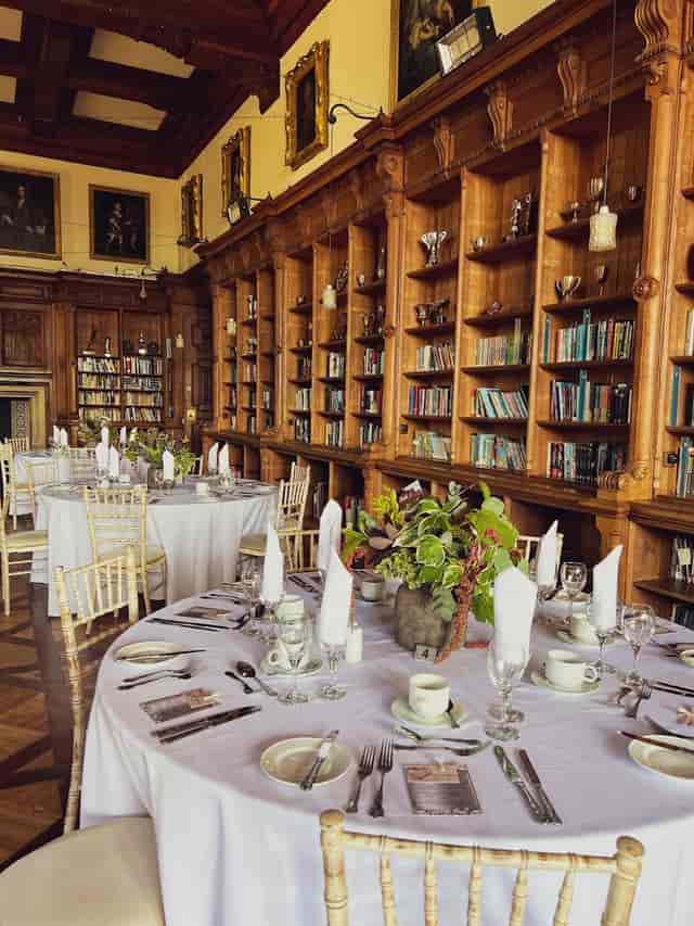 Academy 22 venue with library shelving for corporate dinners and academic events.
