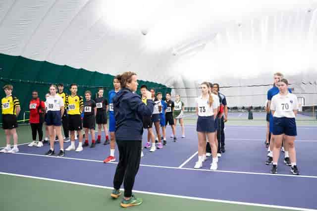 Briefing session in Wimbledon Sports Hall: versatile event venue for large groups.