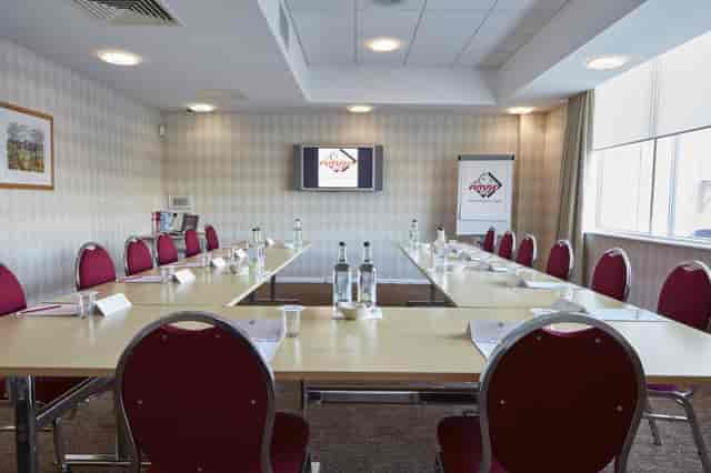 U-shaped boardroom at Future Inn Cardiff, ideal for corporate workshops and professional meetings.