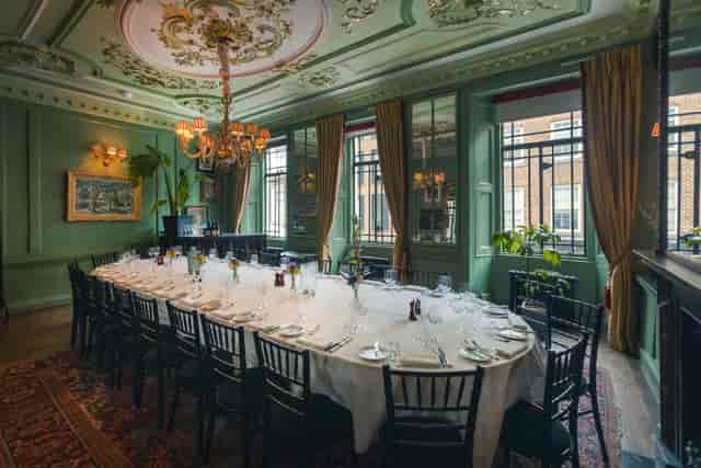 Elegant private dining room at 180 Strand with period architecture for corporate events or meetings.