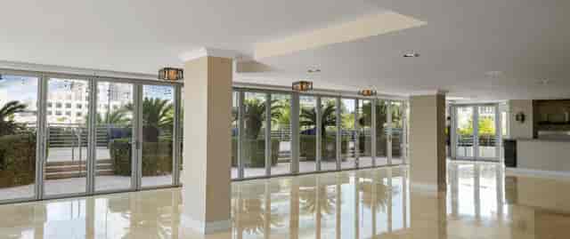 Skyline Room pre-function space with glass doors for Miami cocktail receptions and events.