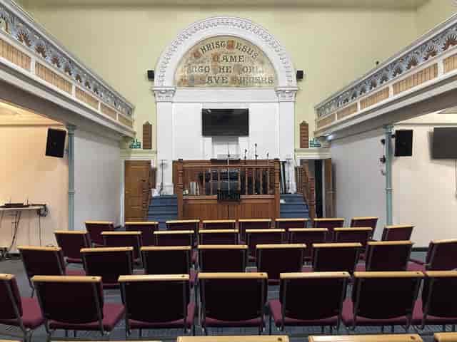 West Kilburn Baptist Church venue: historic chapel stage for event hire and professional conferences.