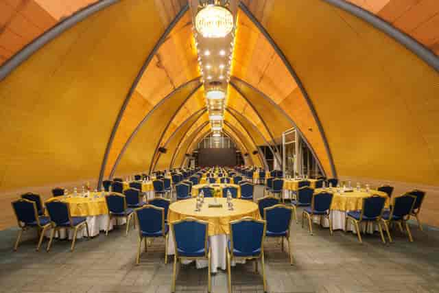 Vaulted Main Hall at Destiny Hall, elegant gala banquet event space.