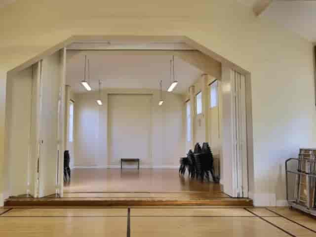 Main Parish Hall event venue with high ceilings for DIY wedding receptions and community gatherings.