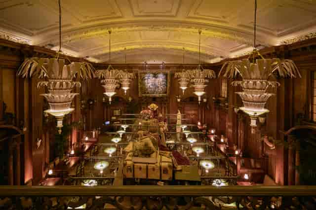 The Mezzanine at One Mayfair: Luxury venue with ornate lighting for gala dinners and VIP events.