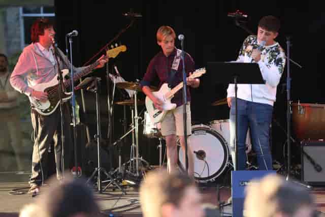 Live band performing at a corporate mixer in Johnson Centre Sports Hall, Seaford College event.