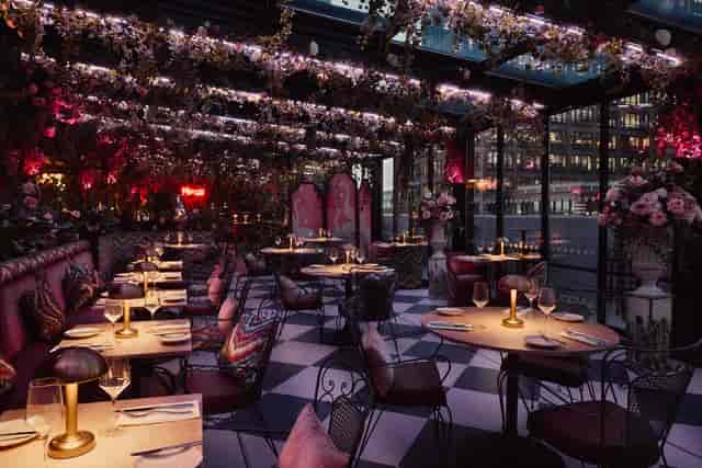 Ghillie Dhu Main Bar with floral ceiling for upscale evening reception and corporate event venue.