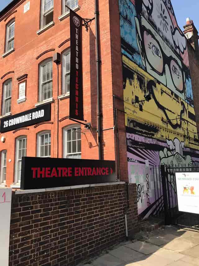 Industrial-chic Theatro Technis exterior for creative product launches and edgy networking events.