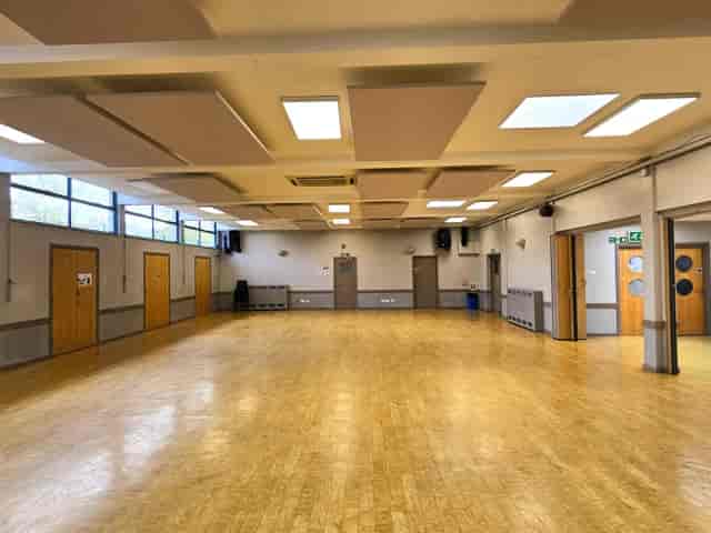Enfield Highway Main Hall: Versatile event space with hardwood floors for workshops and banquets.