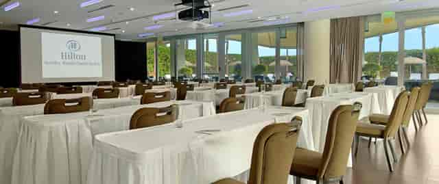 Skyline Room schoolroom setup for corporate meetings and professional conferences.