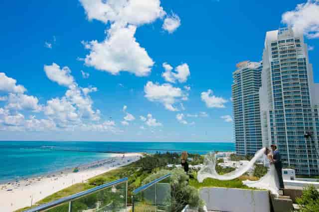 Oceanfront wedding venue at Hilton Bentley Miami with luxury pool deck for destination events.
