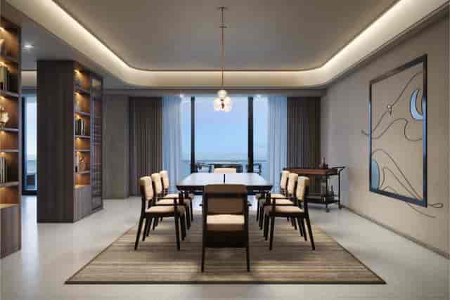 Elegant boardroom meeting space for exclusive corporate events and VIP dinners.