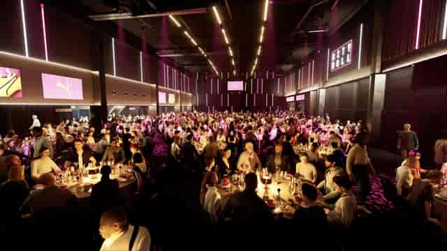 Civic Hall Ashton gala dinner with tech-forward lighting for corporate awards events.