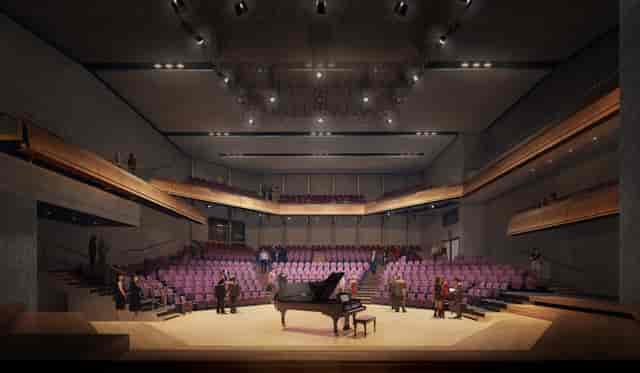 RNCM Theatre concert hall with tiered seating for corporate keynotes and plenary events.