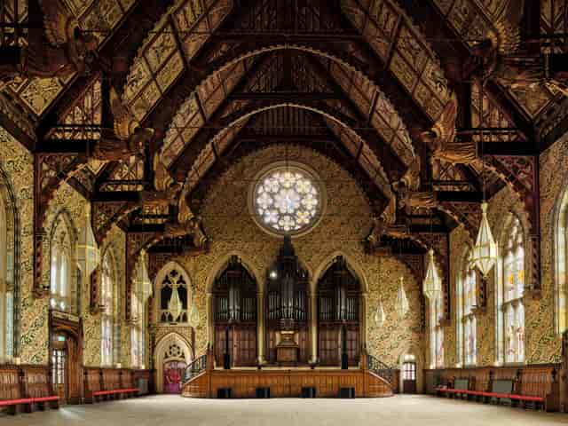 Historic Court Chamber in Rochdale Town Hall, ornate gala and formal ceremony venue.