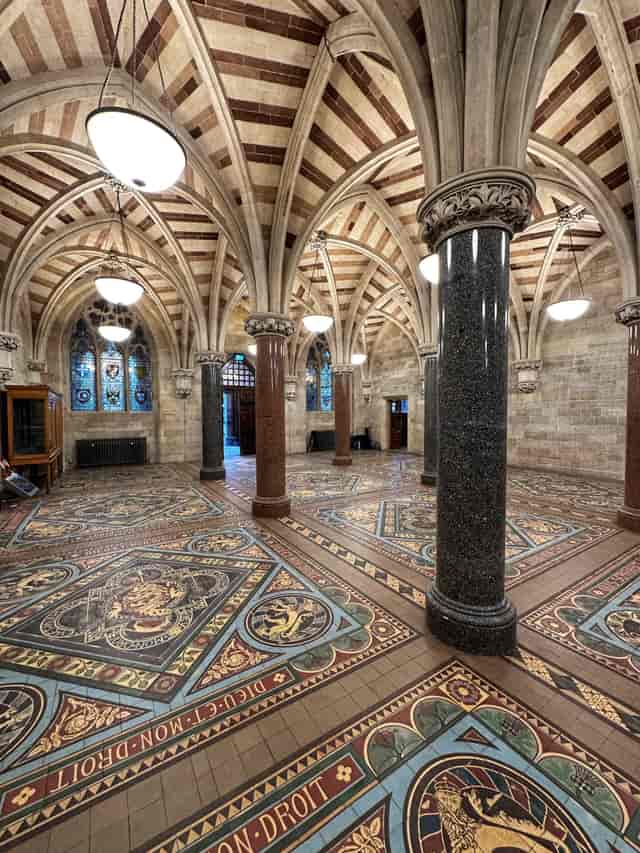 Historic Court Chamber venue for exclusive gala or drinks reception with architectural columns.