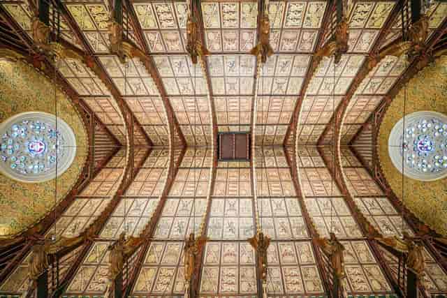 Historic Court Chamber in Rochdale Town Hall with ornate ceiling for weddings and events.