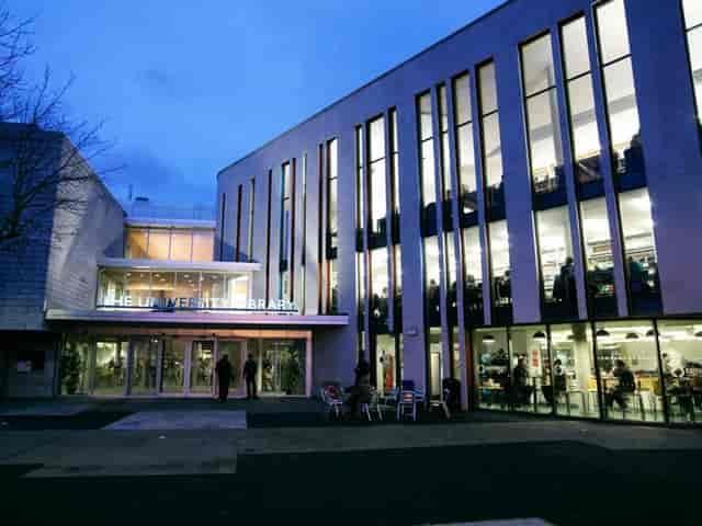 Modern glass library at Langstone Campus, University of Portsmouth for corporate event hire.