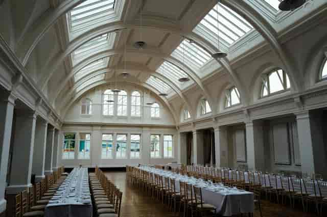 University of Chichester banquet hall with vaulted ceiling for formal dinners and event hire.