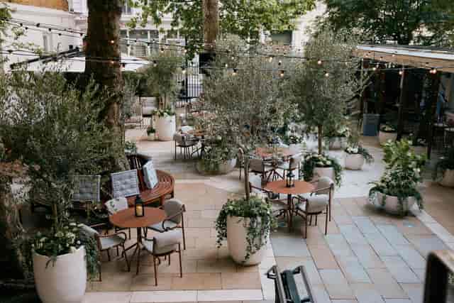 Sale e Pepe Terrazza with string lighting for outdoor reception and networking events.