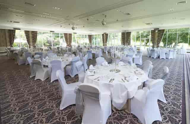 Culloden Suite ballroom with floor-to-ceiling windows for gala dinners and wedding receptions.