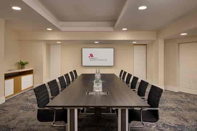 Boardroom setup in Gallery 4, London Marriott Kensington for executive meetings and conferences.