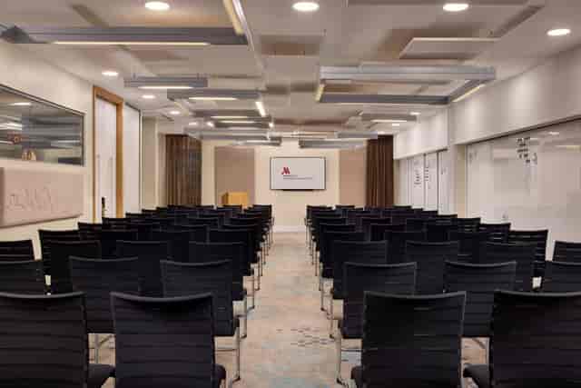Theater-style meeting room at London Marriott Kensington for corporate training and presentations.