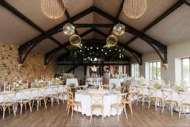 Rustic wedding barn in Yorkshire with vaulted ceilings for luxury event venue and gala hire.
