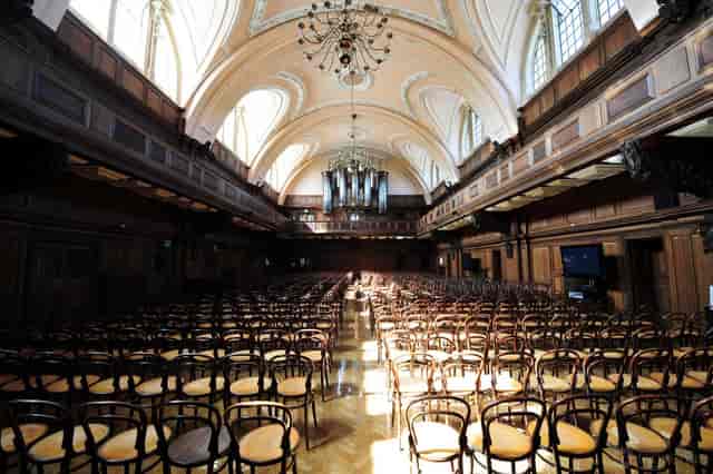 Historic Great Hall venue set for theater-style conference and plenary session.