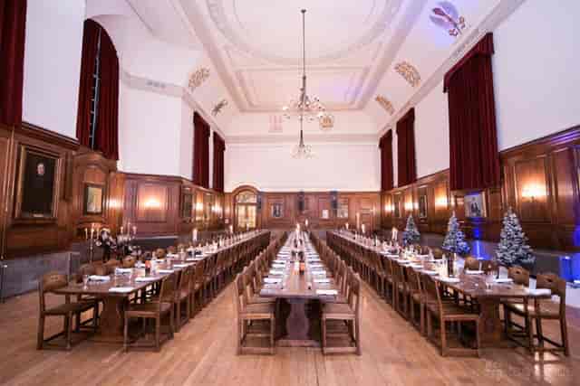 Historic Great Hall venue with banquet seating for formal galas and corporate dinners.