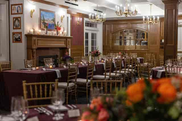 Parish Hall boardroom with mahogany panels, perfect for formal banquets and executive meetings.