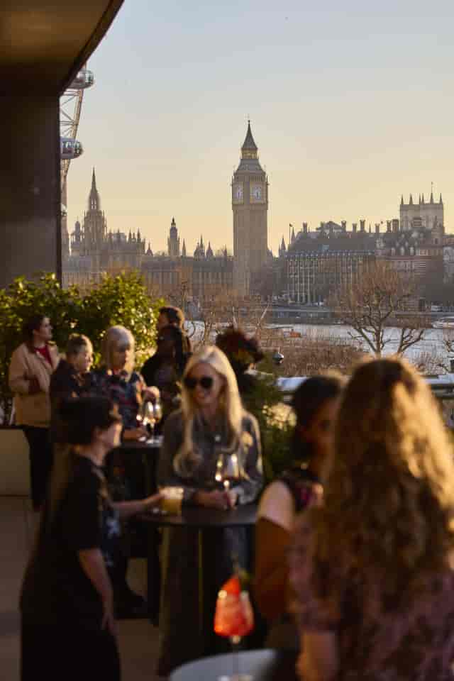 Rooftop networking reception with iconic London clocktower view for corporate events.