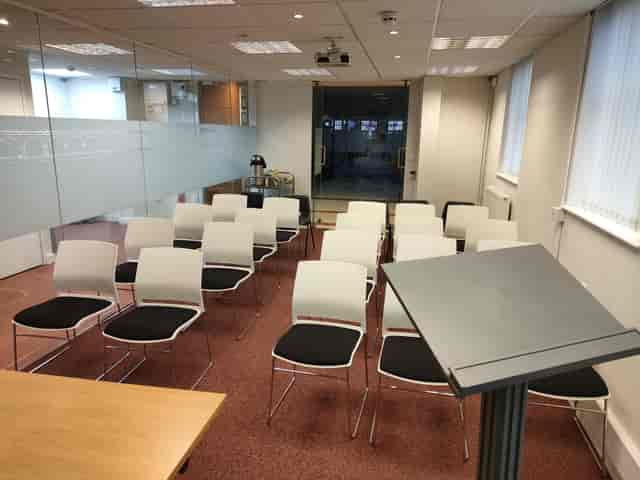 Wolverton Town Hall council chamber, theater-style corporate event breakout room.