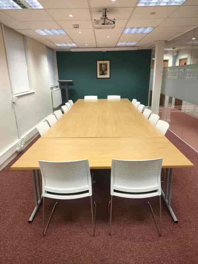 Boardroom meeting space at Wolverton and Greenleys Town Hall for corporate events and workshops.