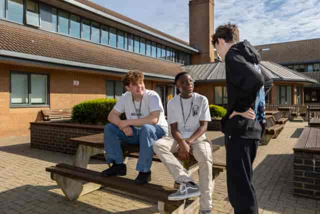 Outdoor breakout space at Chaffron Centre, ideal for event networking and collaboration.