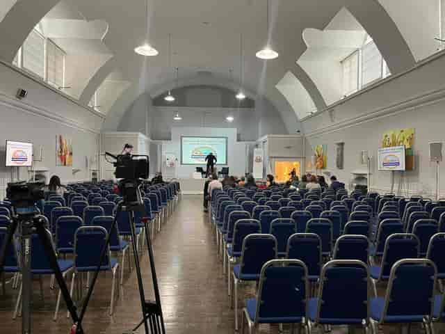Mary Ward Hall theater setup in historic vaulted venue for corporate events and conferences.