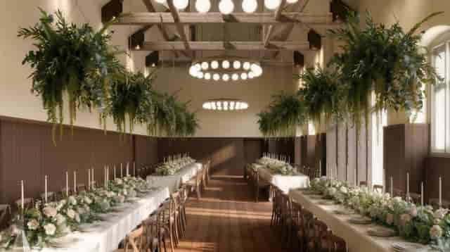 York House Centre Main Hall: floral gala and wedding venue with minimalist tablescape.