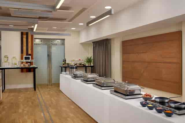 Minimalist buffet in London Marriott Kensington Studio 1 for corporate catering and breakfast events.