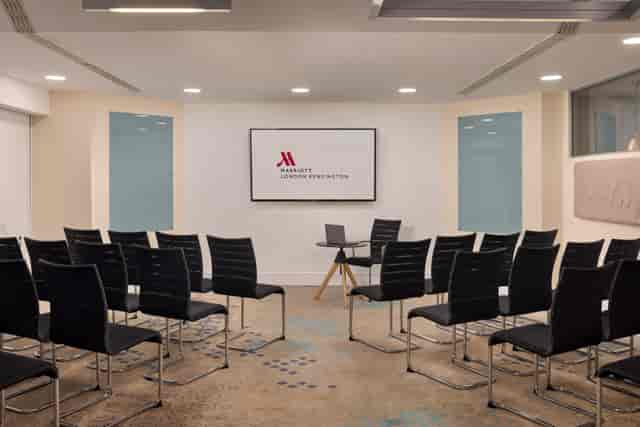 Theater-style meeting room at London Marriott Kensington for professional training and seminars.