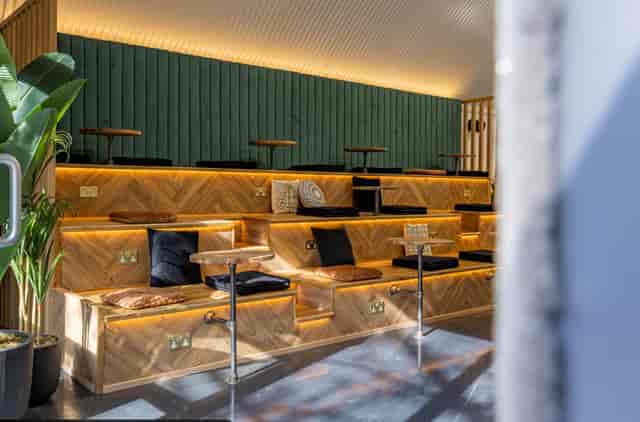 Private breakout room at Jack and Beyond with ambient lighting for workshops and brainstorming.