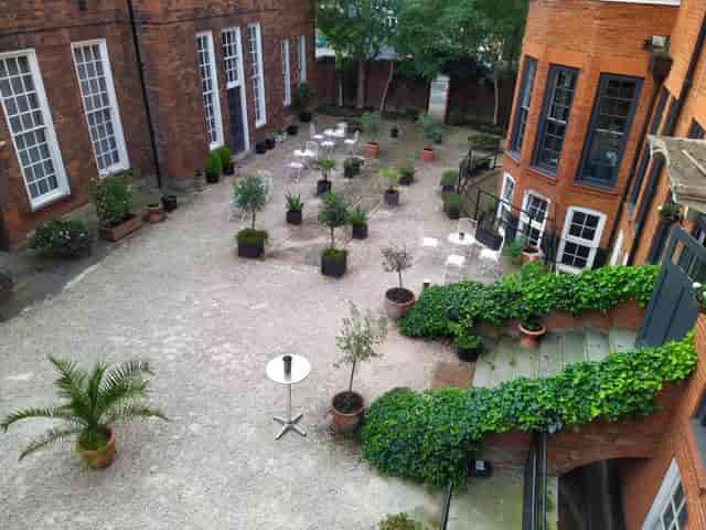 Historic Mary Ward House courtyard venue for intimate cocktail receptions and casual events.