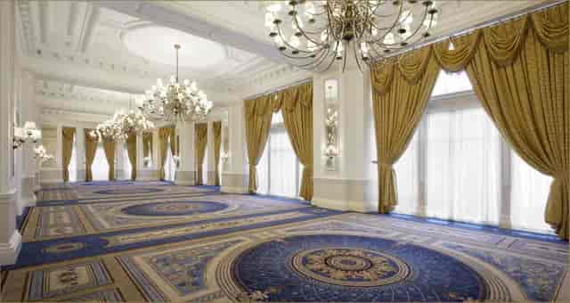 Luxury ballroom at The Landmark London with ornate chandeliers for elegant wedding galas.