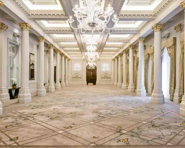Luxury ballroom at The Langham London with neoclassical architecture for weddings and galas.