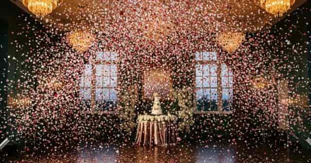 Confetti drop at The Banqueting Hall, Hellfire Caves: unique event venue and party space.