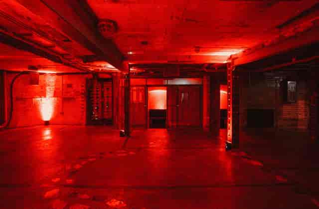 Industrial event hall in Storey Club Paddington with moody lighting for immersive corporate events.