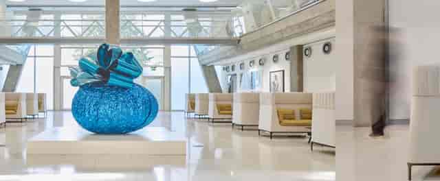 Modern atrium at The Yellow Building for corporate receptions and networking events.
