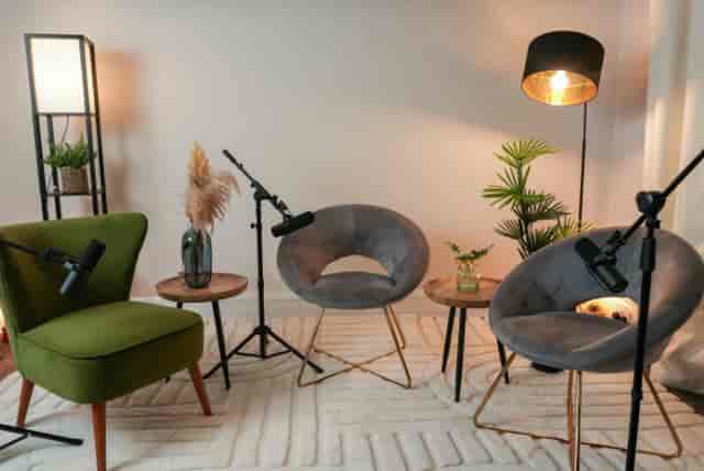 Intimate studio venue for panel interviews with professional AV, ideal for event space hire.
