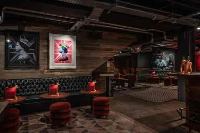 Industrial-chic private bar for VIP hospitality and evening networking events.
