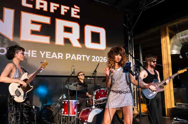 Live band performing on stage at Freight Brixton Christmas party corporate event.